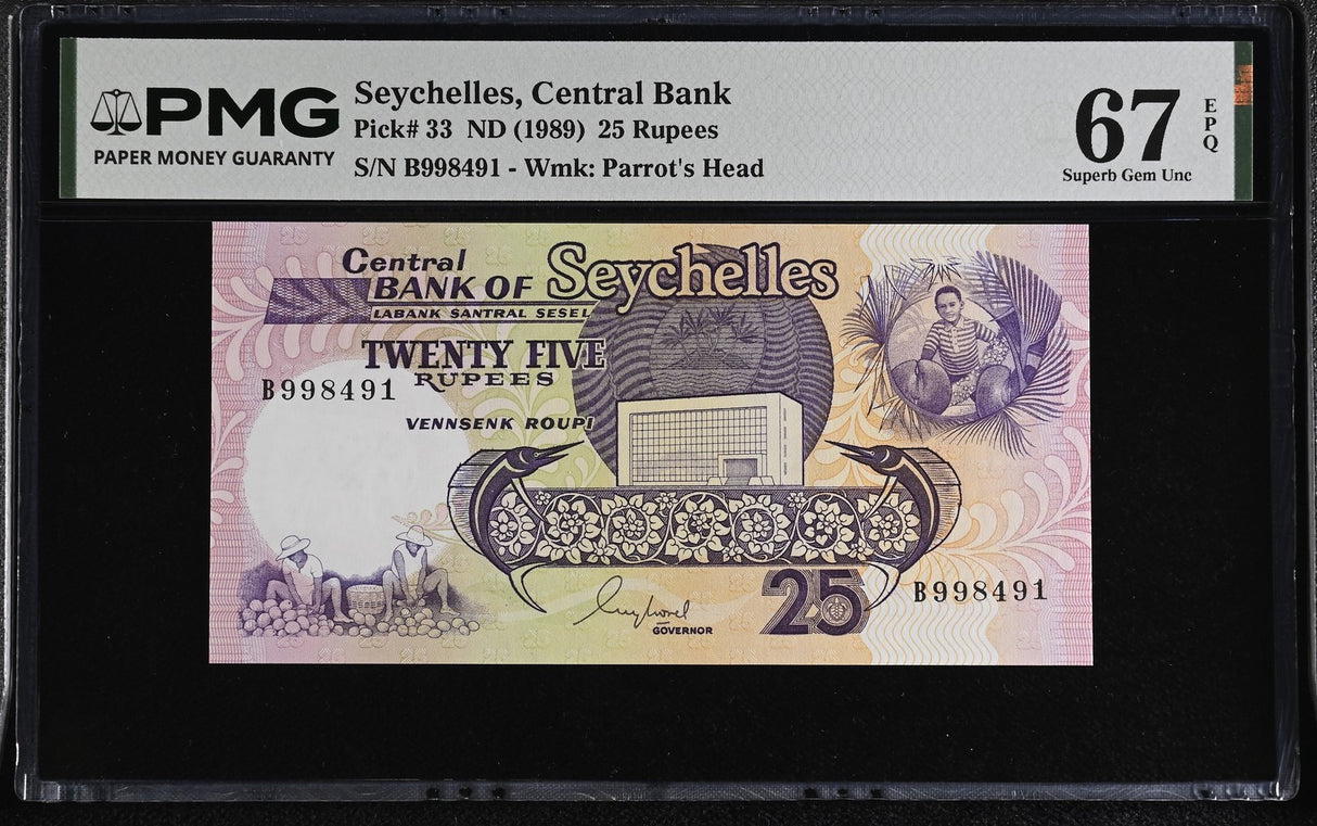 Seychelles 25 Rupees ND 1989 P 33 Superb Gem UNC PMG 67 EPQ