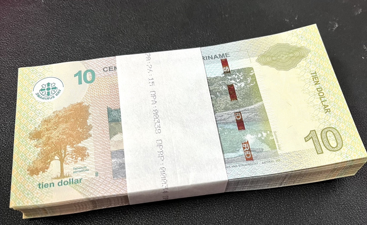 Suriname 10 Dollars 2020 P 163 New Sign UNC LOT 100 PCS 1 Bundle