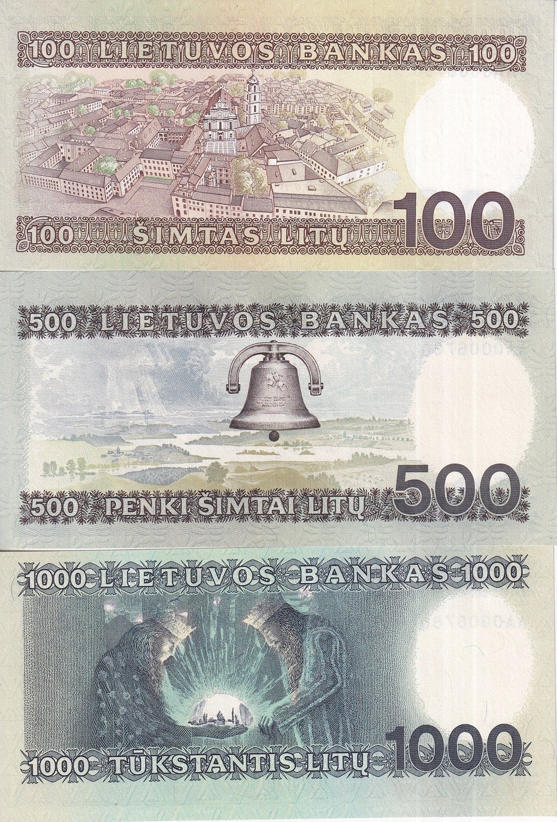 Lithuania Set 3 UNC 100 500 1000 Litu 1991 1994 P 50 51 52 Matching Number