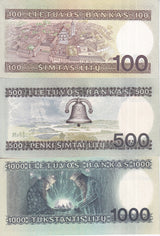 Lithuania Set 3 UNC 100 500 1000 Litu 1991 1994 P 50 51 52 Matching Number