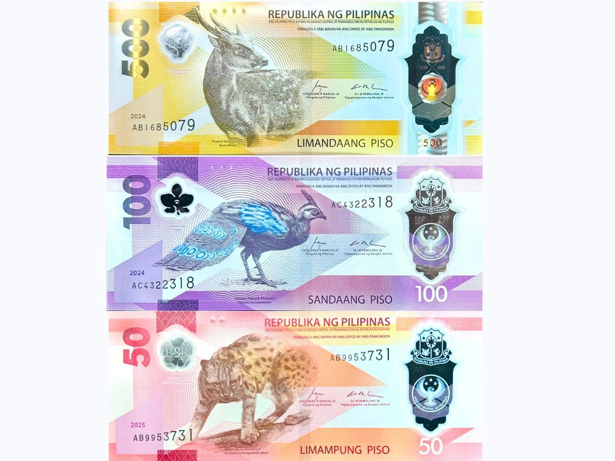 Philippines SET 3 UNC 50 100 500 Piso 2025/2024 Leopard Peacock Polymer P NEW