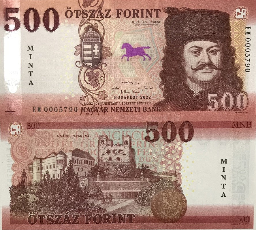 Hungary 500 Forint 2022 MINT Overprint Specimen P 202 UNC ,Sárospatak castle