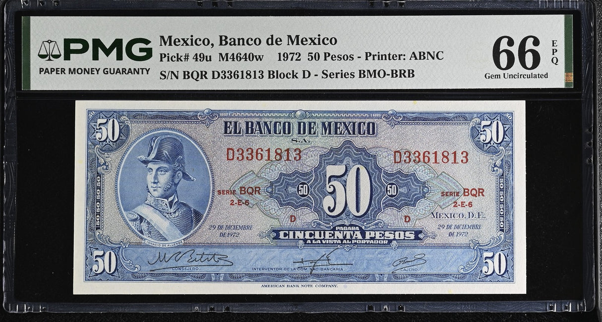 Mexico 50 Pesos 1972 P 49 u Gem UNC PMG 66 EPQ