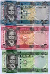 South Sudan Set 3 Pcs 1 5 10 Pounds ND 2011 P 5 6 7 UNC