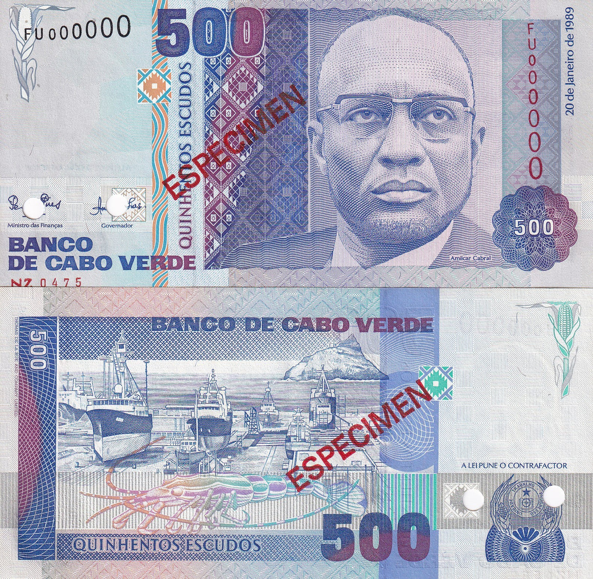 Cape Verde 500 Escudos 1989 P 59 Specimen UNC