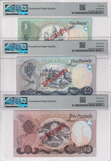 Northern Ireland Set 3; 1 5 10 Pounds 1977 SPECIMEN Superb Gem UNC PMG 66 67 EPQ