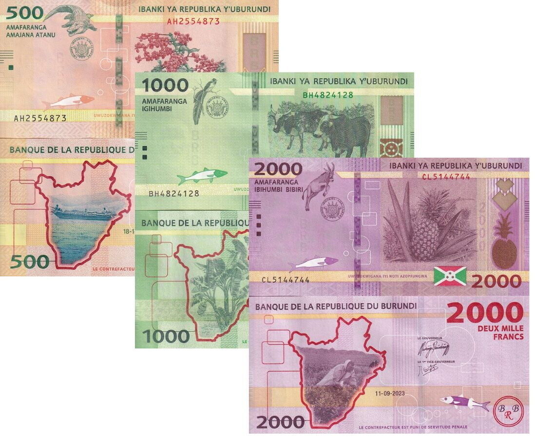Burundi SET 3 PCS 500 1000 2000 Francs 2023 P 50 P 51 P 52 New Sign UNC
