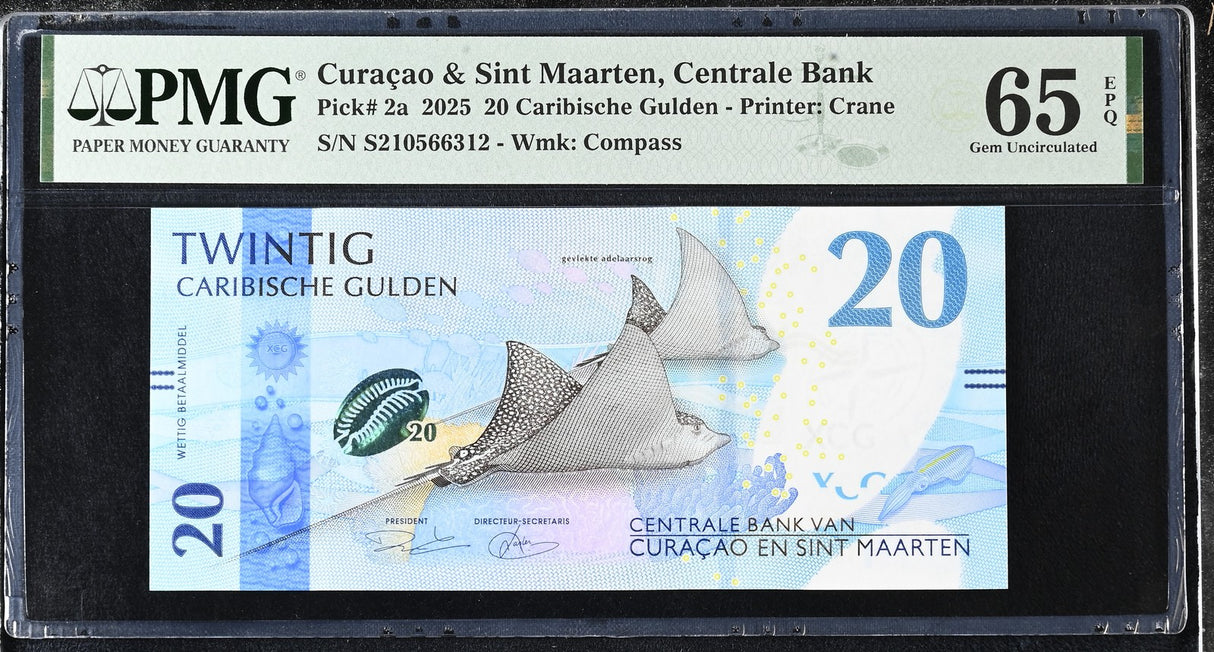 Curacao & Sint Maarten 20 Gulden 2025 P 2 a Gem UNC PMG 65 EPQ