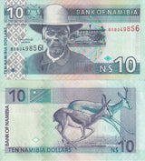 Namibia 10 Dollars ND 2001 P 4 c UNC , Windhoek , Springbok Ascending size #