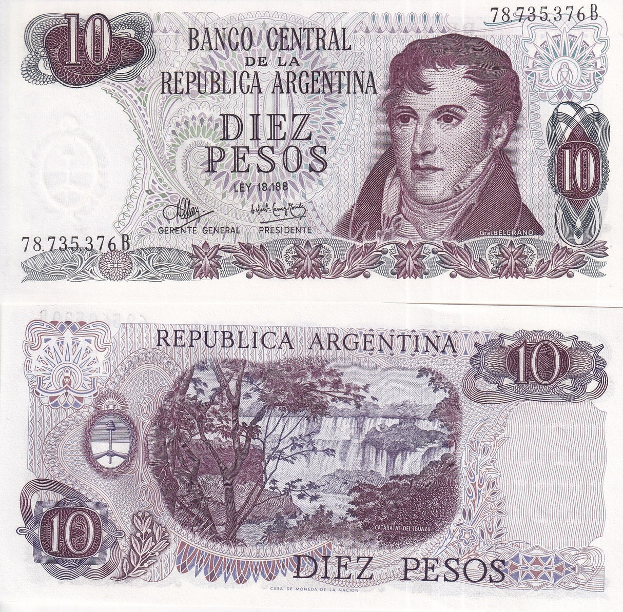 Argentina 10 Pesos ND 1970-73 P 289 UNC