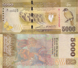 Sri Lanka 5000 Rupees 2010 First Date First Prefix P 128 a UNC