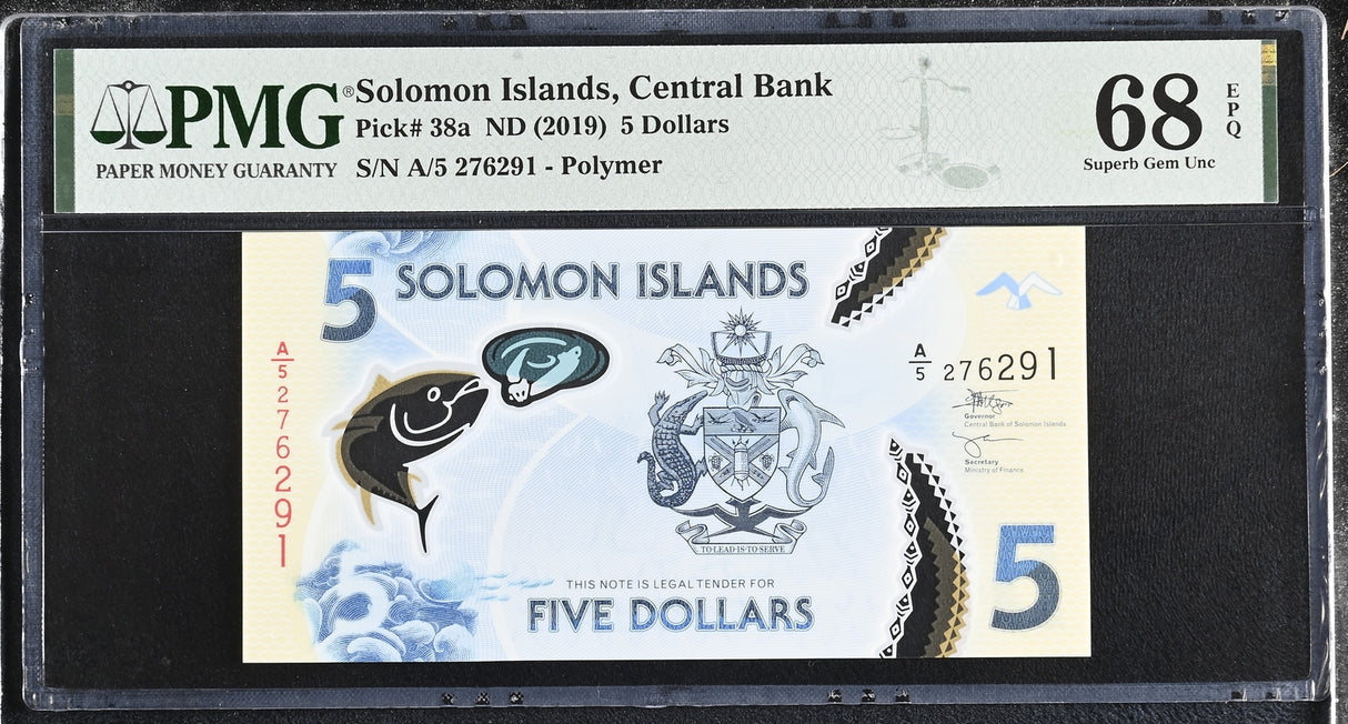 Solomon Islands 5 Dollars ND 2019 P 38 a Polymer Superb Gem UNC PMG 68 EPQ