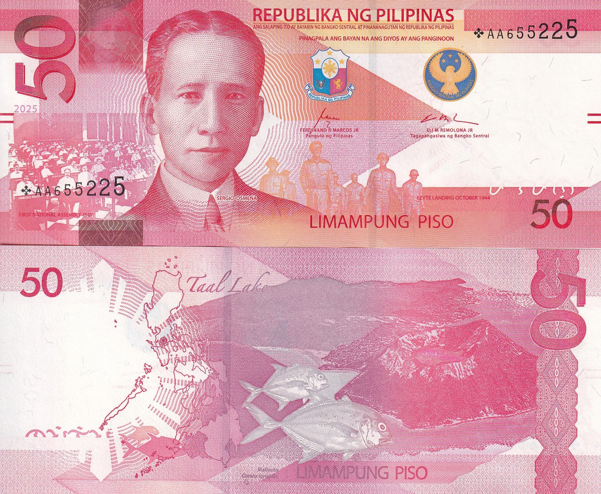 Philippines 50 Piso 2025 P 231A * Replacement UNC , Taal Lake