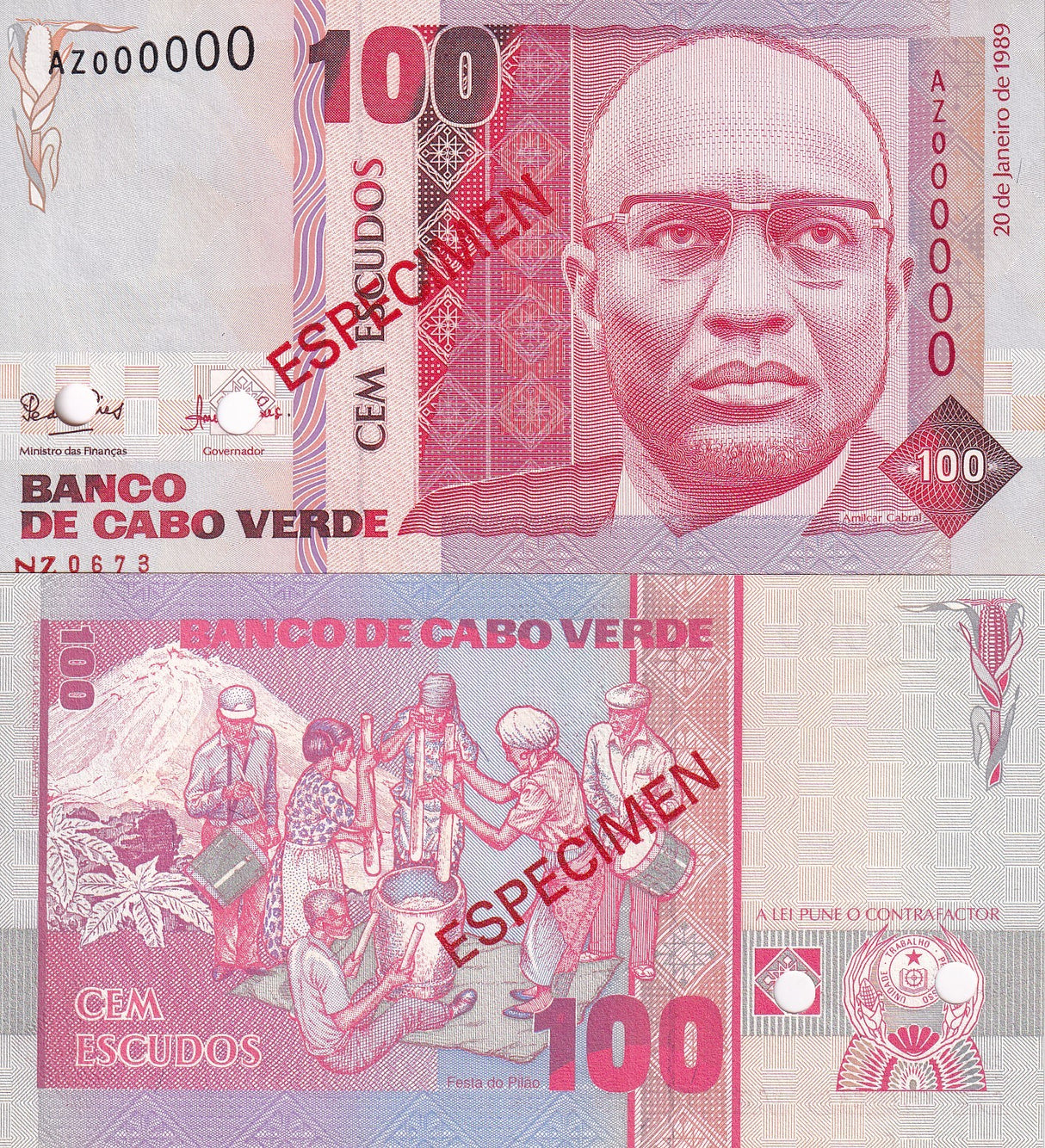 Cape Verde 100 Escudos 1989 P 57 SPECIMEN AUnc