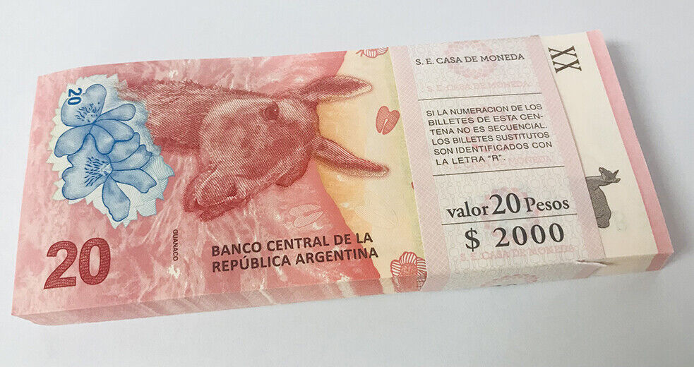 Argentina 20 Pesos ND 2017 P 361 UNC Lot 100 Pcs 1 Bundle