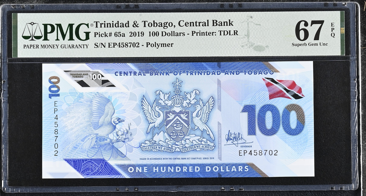 Trinidad & Tobago 100 Dollars 2019 Polymer P 65 a Superb Gem UNC PMG 67 EPQ
