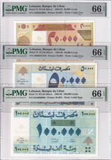 Lebanon Set 3; 20000 50000 100000 Livres 1995 P 72 73 74 Gem UNC PMG 66 EPQ