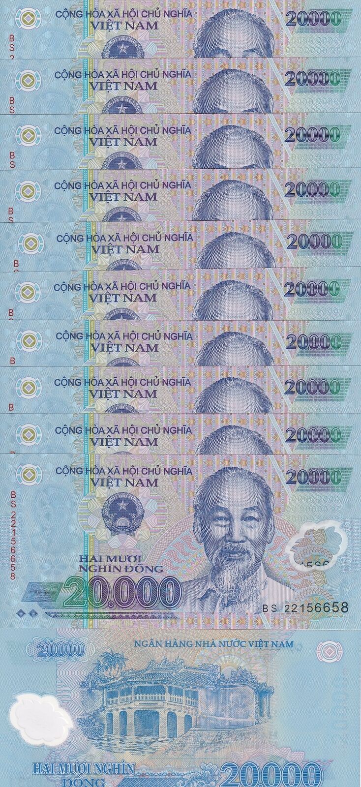 Vietnam 20000 Dong 2022 Polymer P 120 UNC LOT 10 PCS