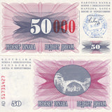 Bosnia 50000 Dinara 24.12.1993 P 55 d UNC ,Emergency Issue Handstamp