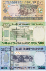Rwanda Set 3 UNC 100 500 1000 Francs 2003 2004 2008 P 30 31 32