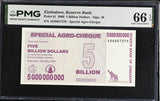 Zimbabwe 5 Billion Dollars 2008 P 61 Gem UNC PMG 66 EPQ