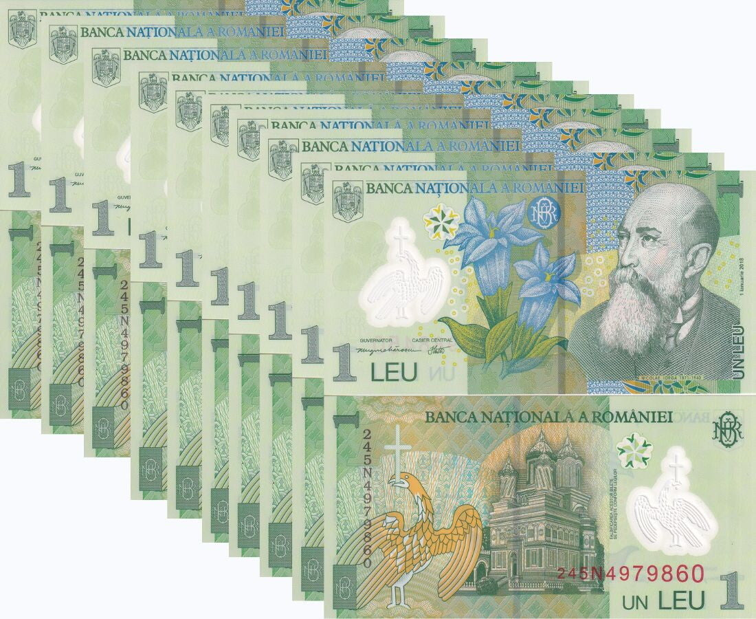 Romania 1 Leu 2018/2024 P 117 Polymer UNC LOT 10 PCS