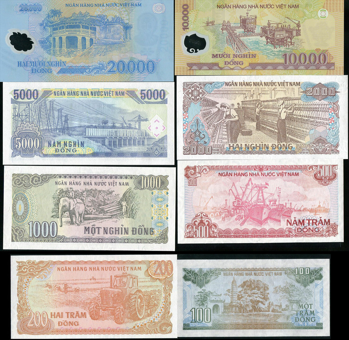 Vietnam Set 8 UNC 100 200 500 1000 2000 5000 10000 20000 D Random Year P 100-120