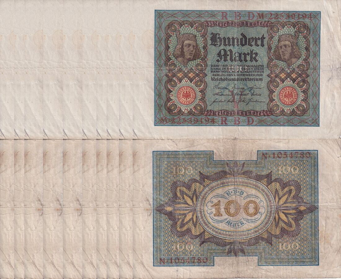 Germany 100 Mark 1920 P 69 USED / Circulated LOT 10 PCS