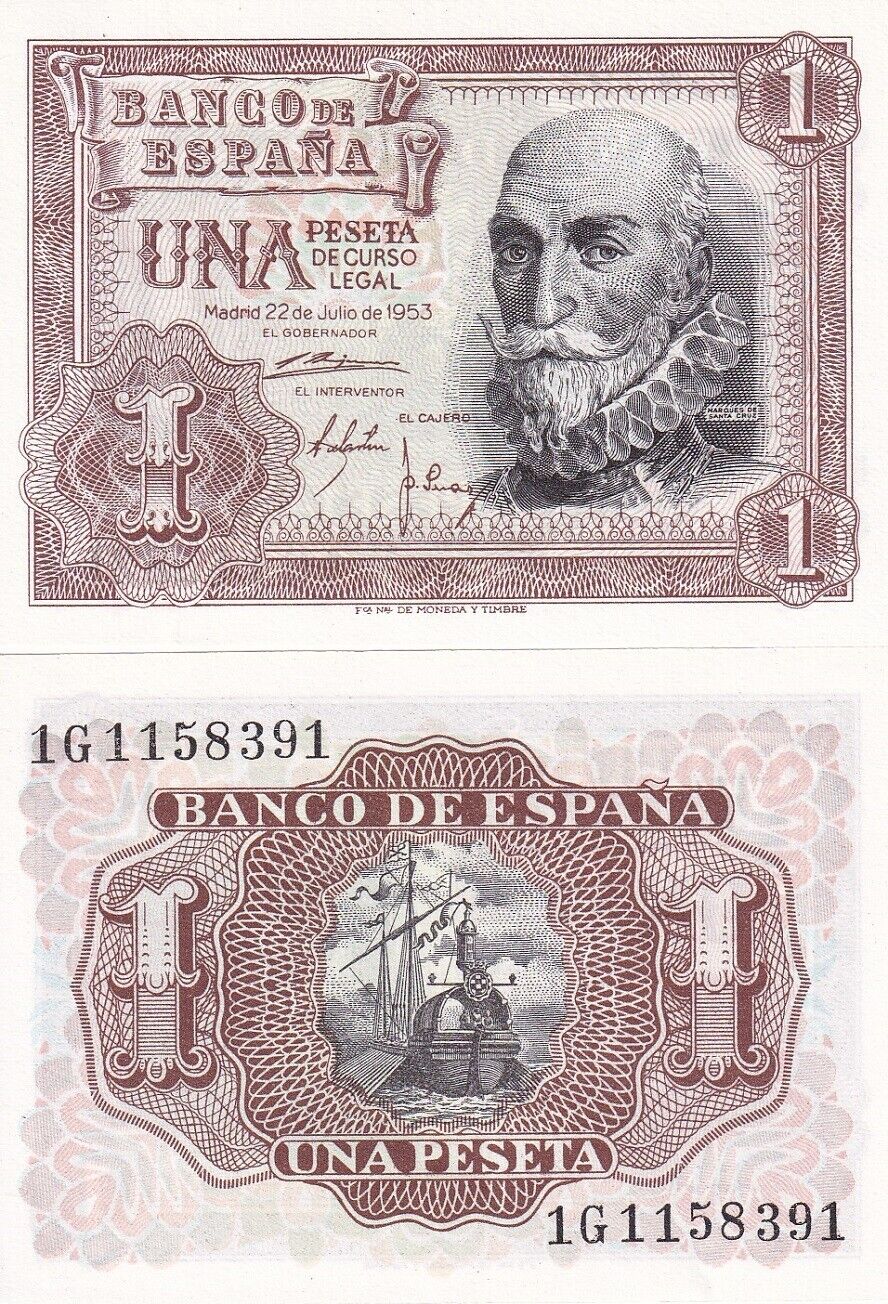 Spain 1 Pesetas 1953 P 144 UNC