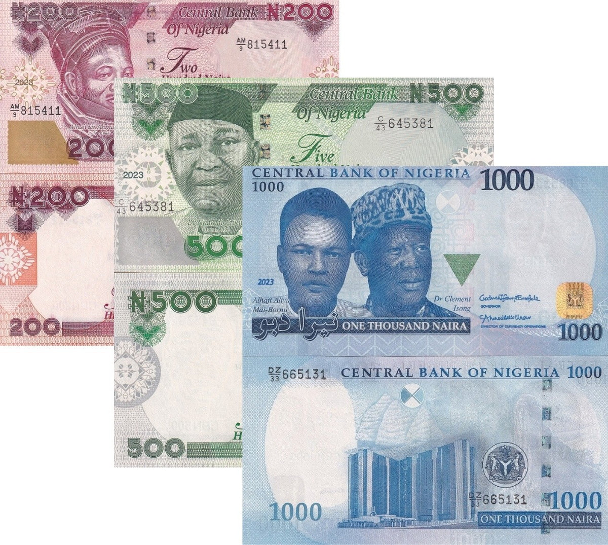 Nigeria Set 3 Pcs 200 500 1000 Naira 2023 P 47 48 49 UNC ,Abuja ,Oil rig ,Cattle