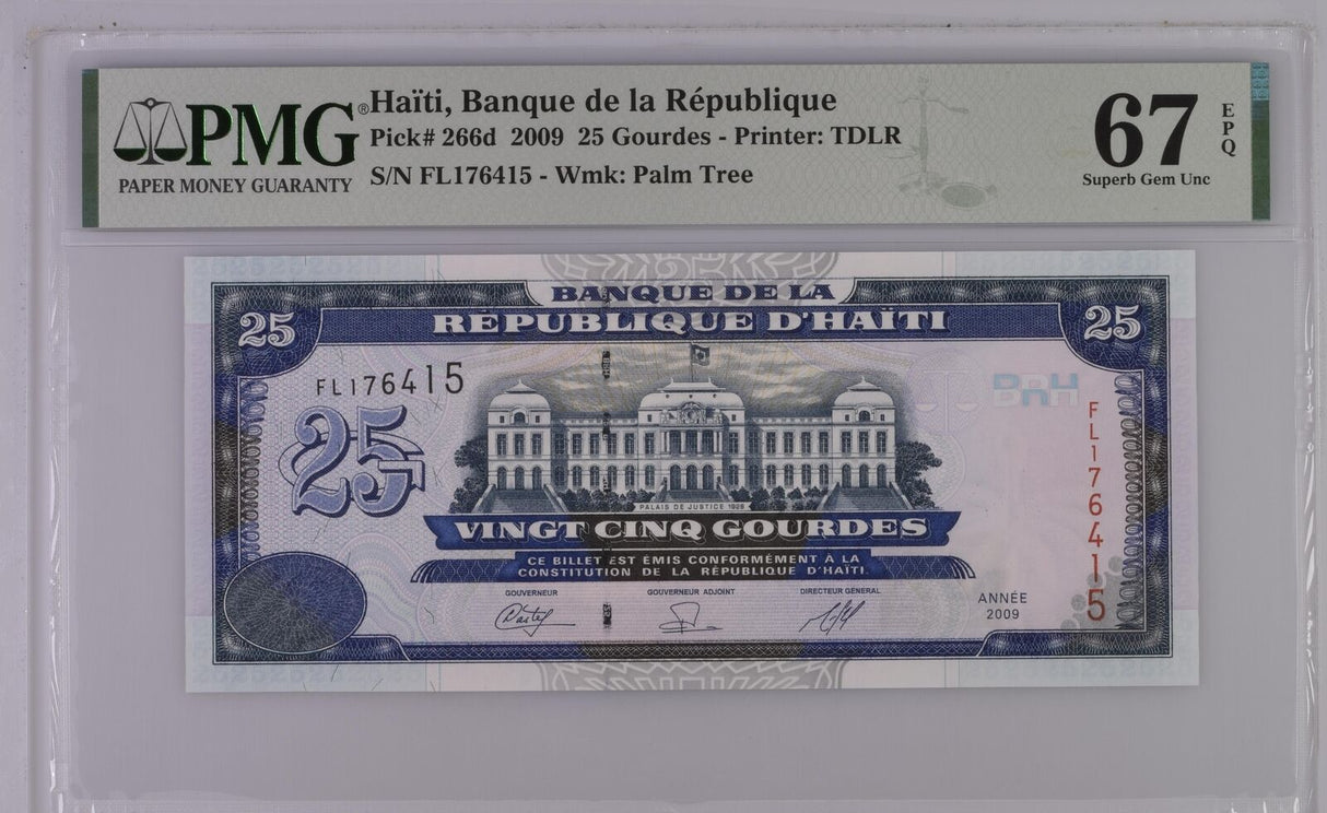 Haiti 25 Gourdes 2009 P 266 d Superb Gem UNC PMG 67 EPQ