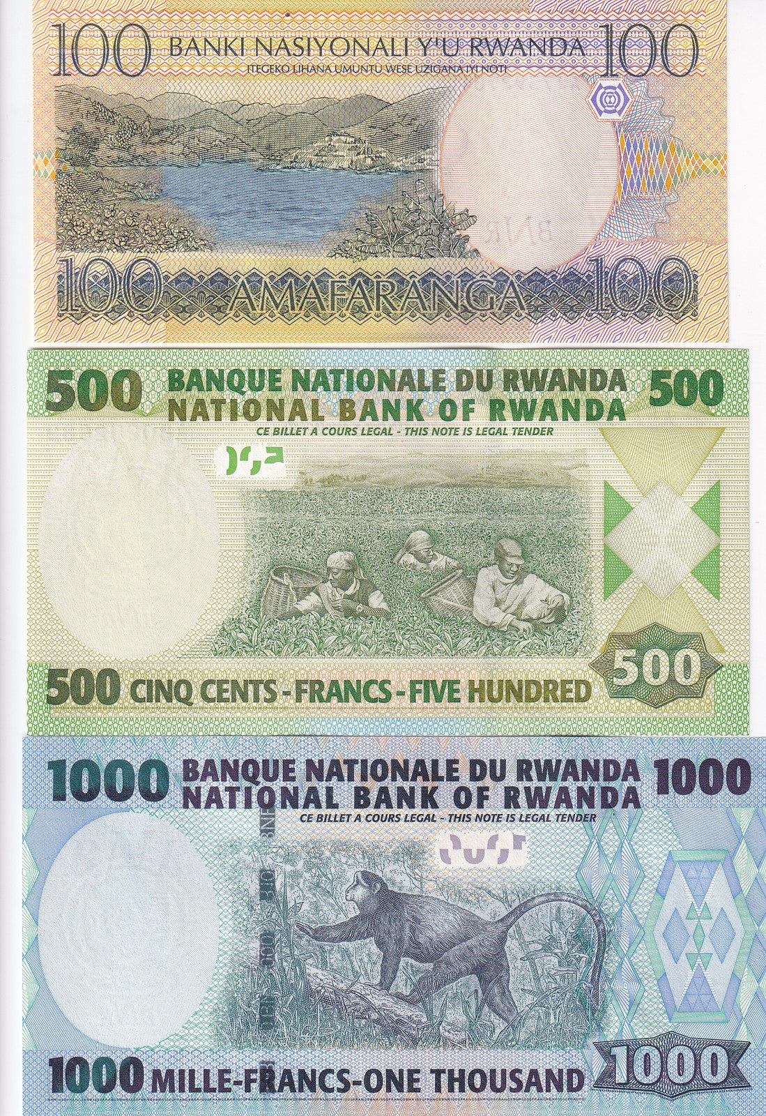 Rwanda Set 3 UNC 100 500 1000 Francs 2003 2004 2008 P 30 31 32