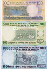 Rwanda Set 3 UNC 100 500 1000 Francs 2003 2004 2008 P 30 31 32