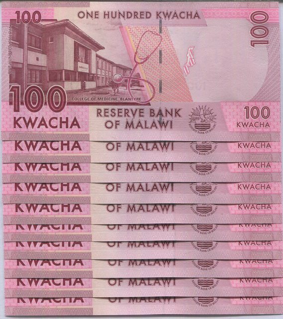 Malawi 100 Kwacha 2016 P 65 UNC Lot 10 PCS