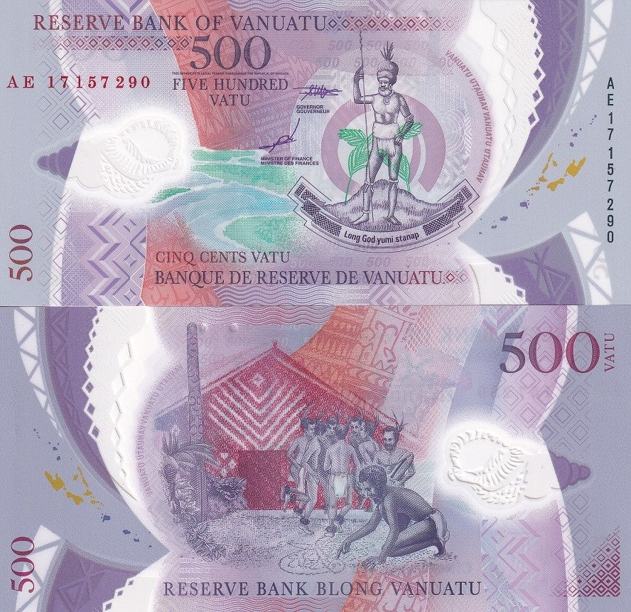 Vanuatu 500 Vatu 2017 P 18 Polymer UNC ,Melanesian chief Dancers