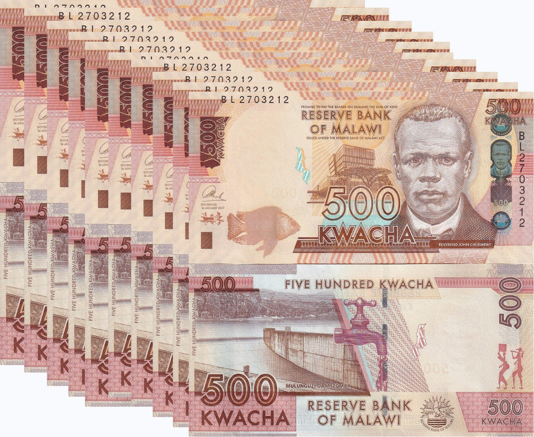 Malawi 500 Kwacha 2017 P 66 UNC LOT 10 PCS