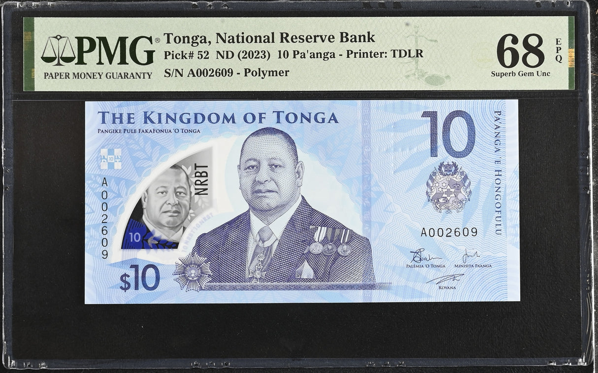 Tonga 10 Pananga ND 2023 P 52 Superb Gem UNC PMG 68 EPQ