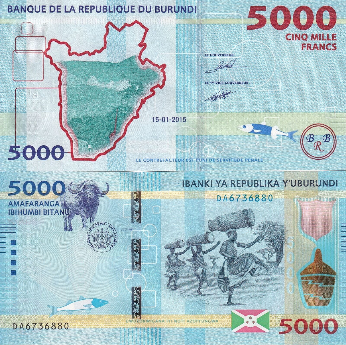 Burundi 5000 Francs 2015 P 53 UNC