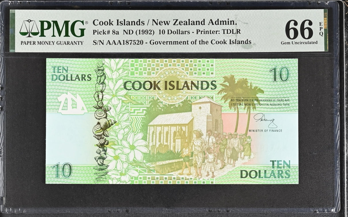 Cook Islands 10 Dollars ND 1992 P 8 a AAA Prefix Gem UNC PMG 66 EPQ