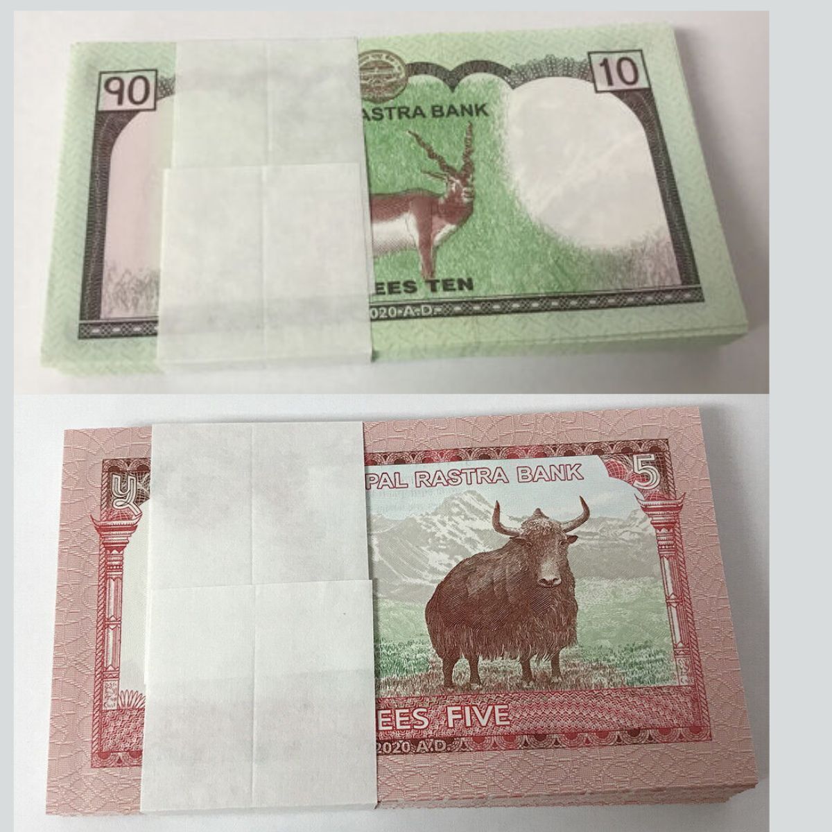 Nepal SET 2 of LOT 100 PCS 1 Bundles; 5 10 Rupees 2020 P 76 77 UNC