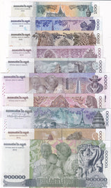 Cambodia Set 10 UNC 200-15000 30000 100000 Riels Mixed Years P 65A - 72 73