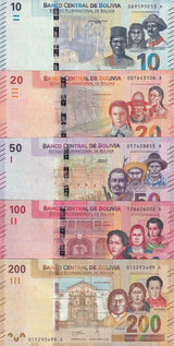 Bolivia SET 5 UNC 10 20 50 100 200 Bolivianos 2018 P 248 249 250 251 252