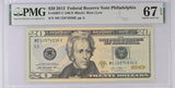 United States 20 Dollars USA 2013 P 541 Philadelphia Superb Gem UNC PMG 67 EPQ