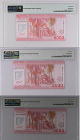 Chile Set 3; 5000 Pesos 2012 2013 2014 P 163 Superb Gem UNC PMG 66 67 EPQ