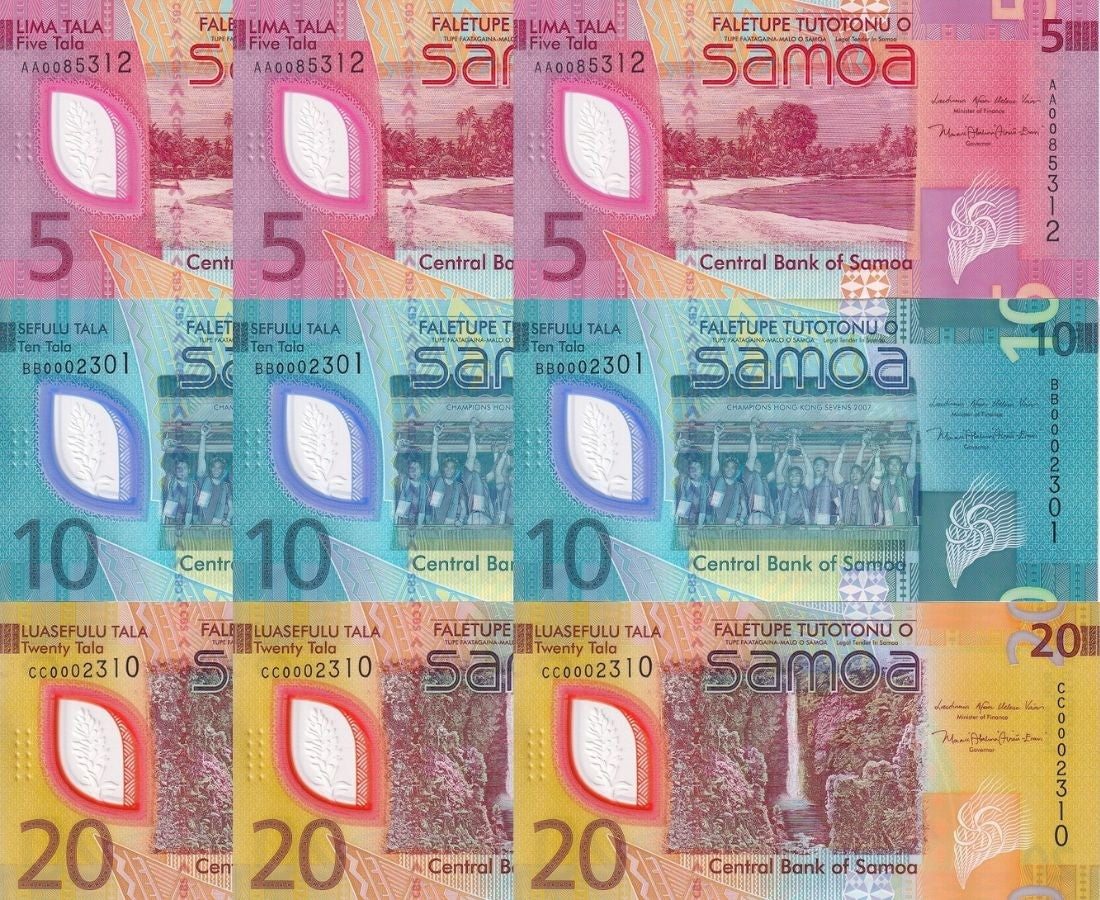 Samoa SET 3 X LOT 3 =9 UNC 5 10 20 Tala ND 2023 2024 P 47 48 49 new Polymer