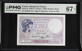 FRANCE 5 FRANCS 1940 P 83 Superb Gem UNC PMG 67 EPQ TOP POP