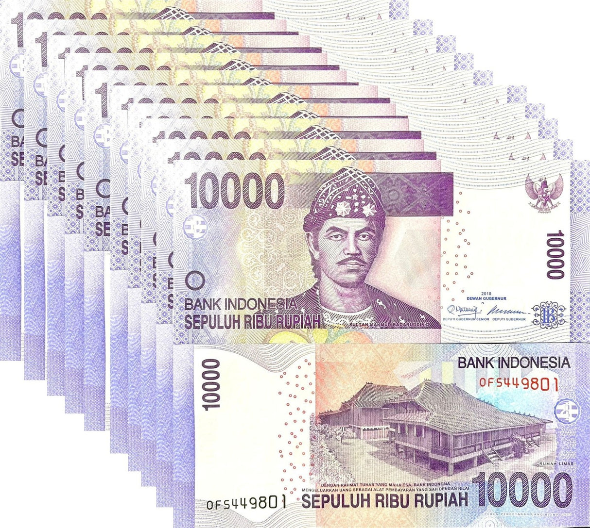 Indonesia 10000 Rupiah 2005/2010 P 150 a UNC LOT 10 PCS