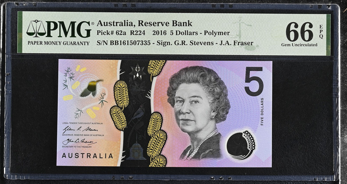 Australia 5 Dollars 2016 P 62 a Polymer Gem UNC PMG 66 EPQ