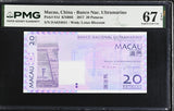 Macau 20 Patacas 2017 P 81 d Superb Gem UNC PMG 67 EPQ