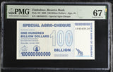 Zimbabwe 100 Billion Dollars 2008 P 64 Superb Gem UNC PMG 67 EPQ